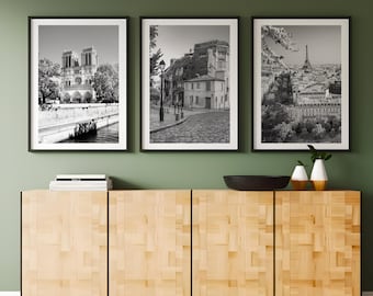Paris set of 3 black and white city posters