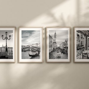 Venice Print Set: Black and White Italy Photography, Rialto Bridge