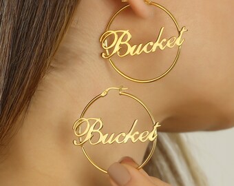 Hoop earrings with words clearance