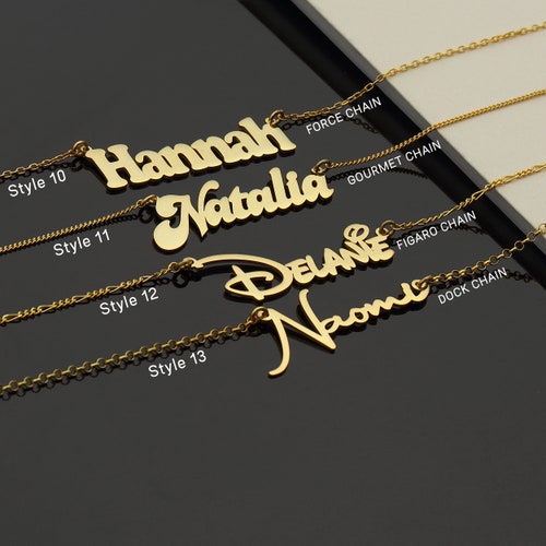 14K Gold Name Necklace Solid Gold Necklace Custom Name Etsy