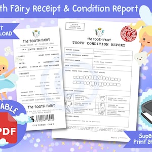 Recibo EDITABLE del Hada de los Dientes e Informe de Condición / DESCARGA INSTANTE / Inicio Imprimible / Registro de recuerdo /