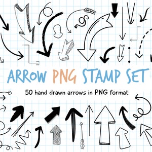 50 handgetekende pijlstempel PNG's | Direct digitaal downloaden | Klaar voor gebruik | CANVA | Goodnotes | Notities | Bullet Journals | Belettering | Transparant