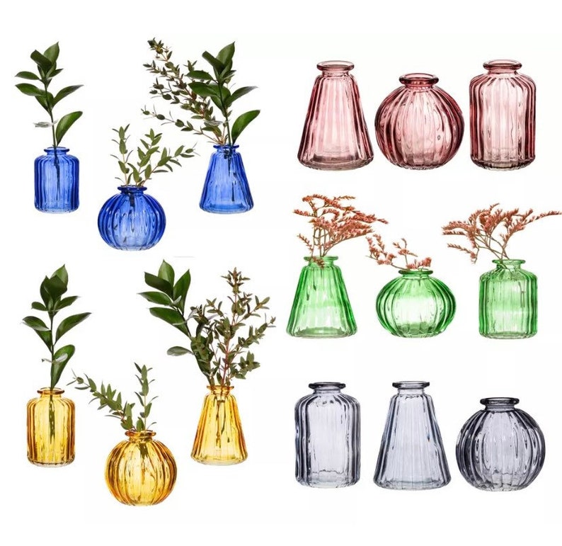 Set of 3 Glass Bud Flower Vases Set of 3 Multi Coloured Etsy UK