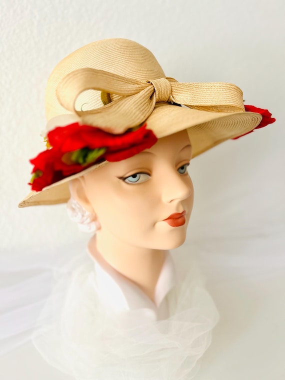 1960s Vintage Straw Hat With Red Flowers - Etsy display picture 3