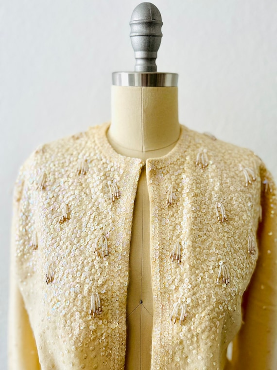 1950s Vintage Angora Beaded Cardigan-Chantilly Cr… - image 2