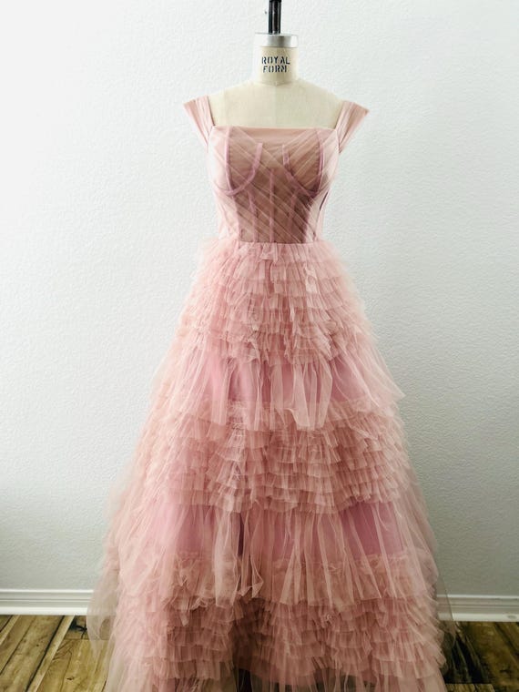 Dusty Pink Tulle Dress/gorgeous Ruffle Tiered Dress/prom Princess Tulle Gown/size  S - Etsy
