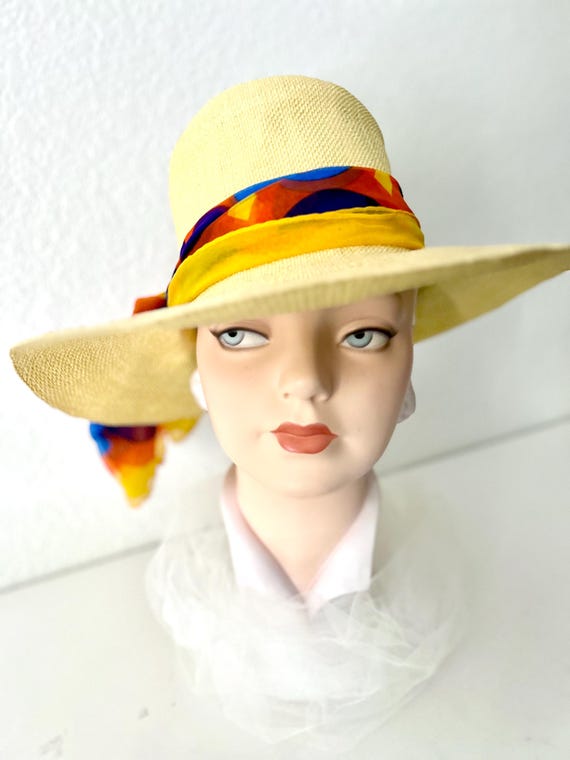 VTG, Chic Straw Hawaiian Unisex Hat With Colorful Scarf VTG, Chic Straw Hawaiian Unisex Hat With Colorful Scarf main image 2