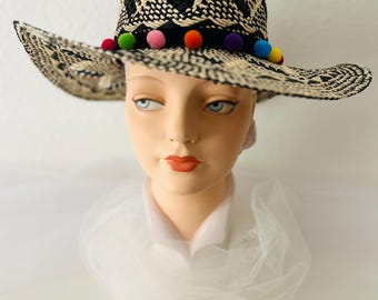 Vintage 90s Helen Kaminski Straw Boater/black Ribbon Accent  display picture 1