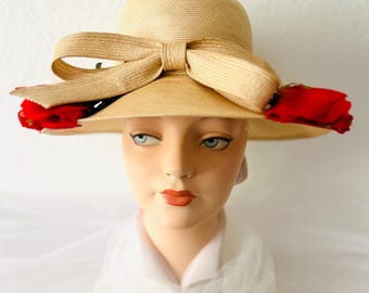 Vintage Hat: Fun Vintage 1970s / 1980s Red Straw Hat With  display picture 1