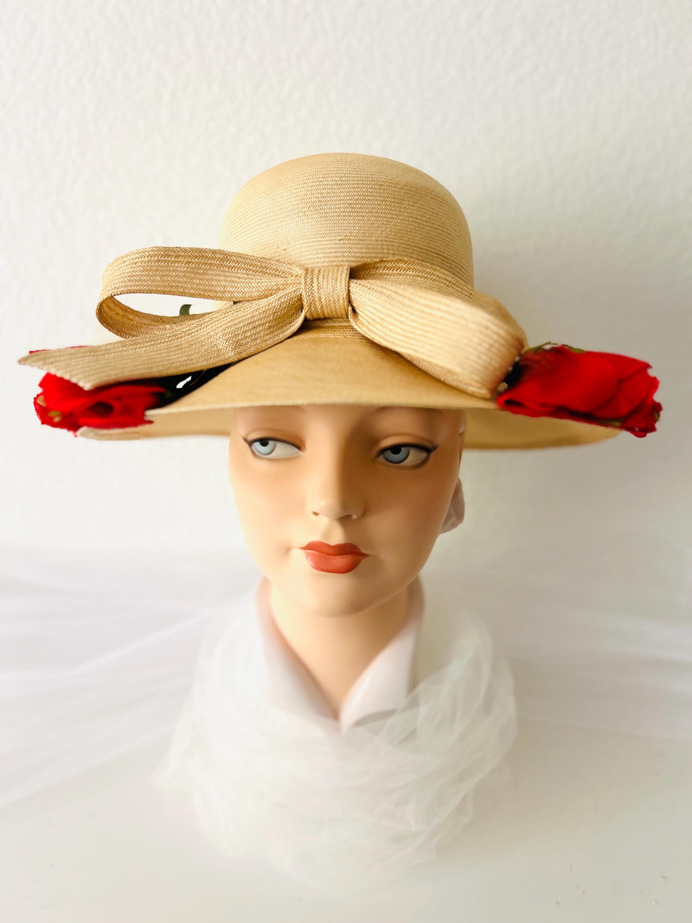1960s Vintage Straw Hat With Red Flowers - Etsy display picture 2