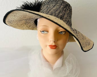 Vintage 90s Helen Kaminski Straw Boater/black Ribbon Accent  display picture 2