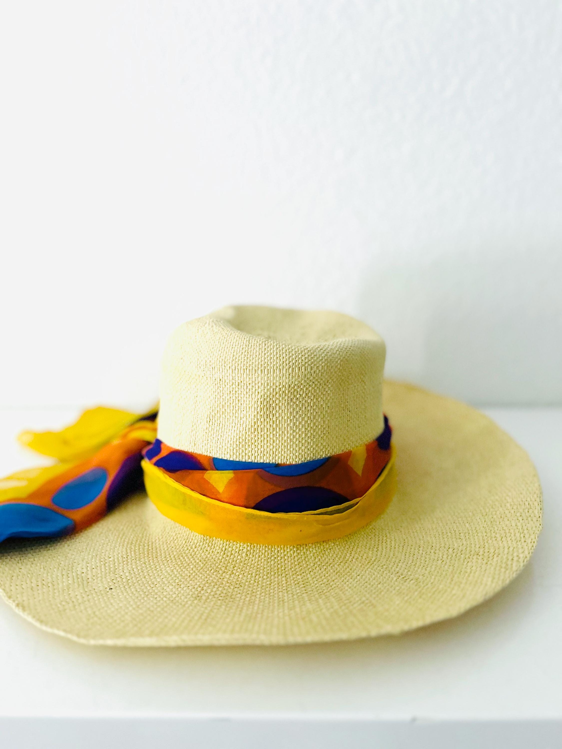 Vintage 1970s Panama Hat With Wide Brim/pucci Style Scarf  display picture 2