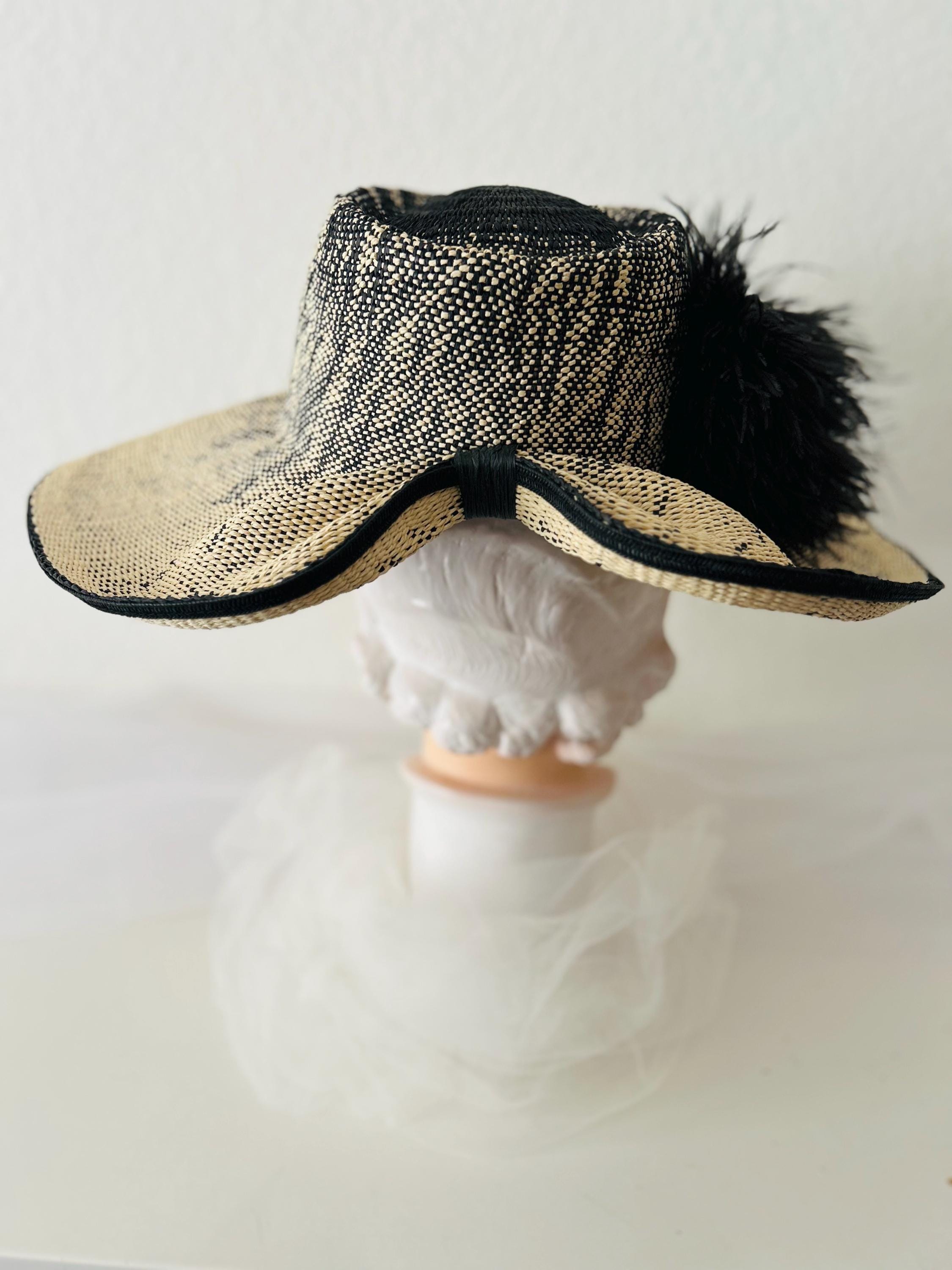 Vintage San Diego Hat Company Straw Boater/black & Tan Straw 