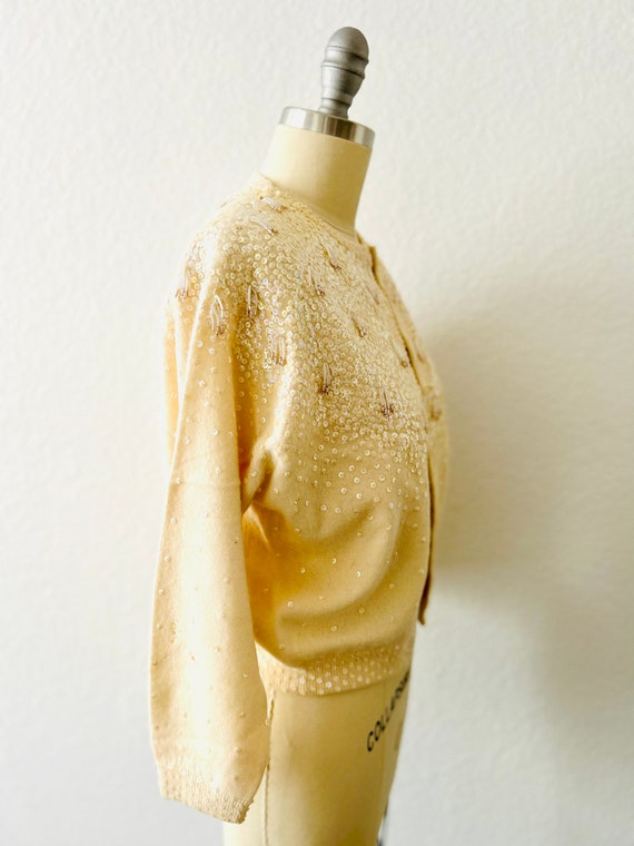 1950s Vintage Angora Beaded Cardigan-Chantilly Cr… - image 4