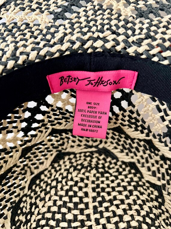 Vintage Betsey Johnson Pom-pom Straw Hat/black & Tan Straw  display picture 3