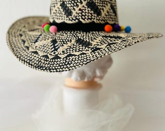 Betsy Johnson Raffia Straw Sun Hat with Black Pom-Pom Trim -- OS Betsey Johnson Hats for Women for sale | eBay main image 4