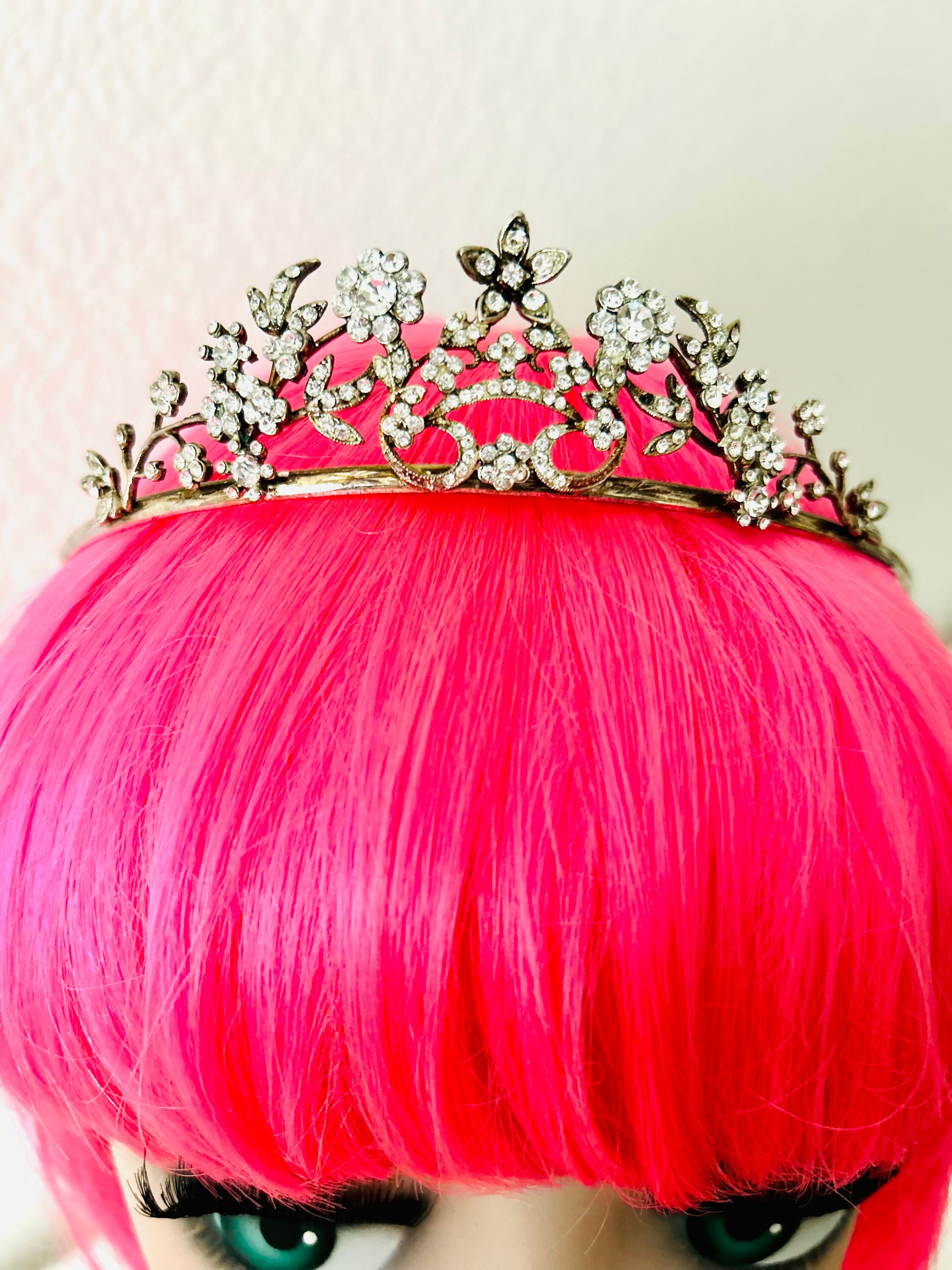 Vintage Silver Tiara-star and Flower Rhinestone Accents 