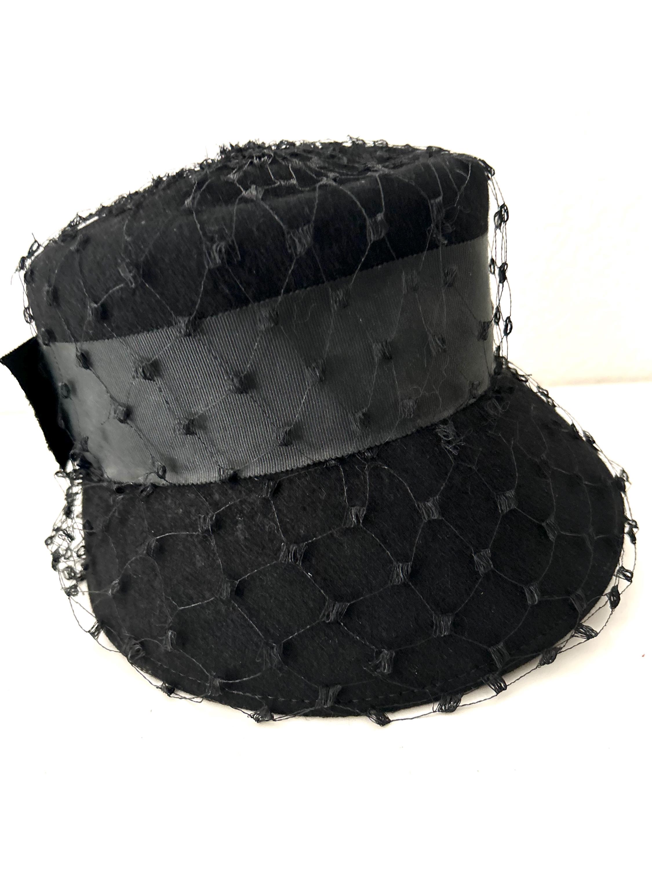 True Original 1950’s Glenover black wool hat w/ dominate side and ribbon bow Vintage Black 100% Wool Hat With Bow and Beads - 1950s  main image 2