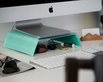 iMac Stand / Acrylic Monitor Stand / Premium Acrylic Computer Monitor Riser for Home Office Business w/ Sturdy Platform/Mac Mini Stands