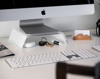 White Acrylic Monitor Stand: iMac, Mac Mini Riser - ReviveStudio