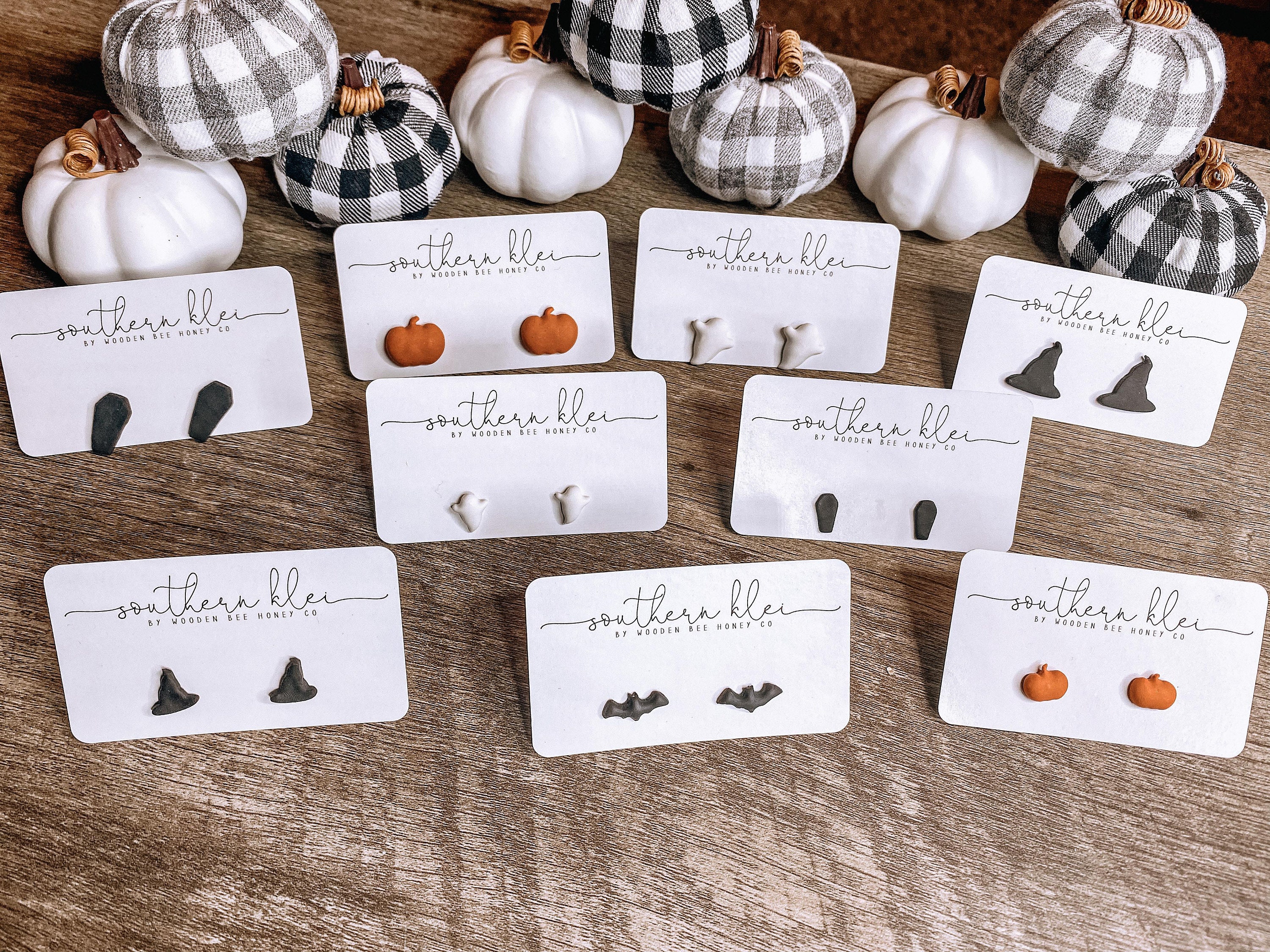 Fall | Halloween | Thanksgiving clay stud earrings. Bats, Witches, Wi…