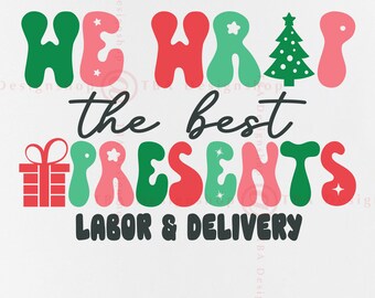 Infermiera ostetrica e partoriente in formato SVG di Natale, We Wrap Gifts, file di taglio Cricut (download digitale)