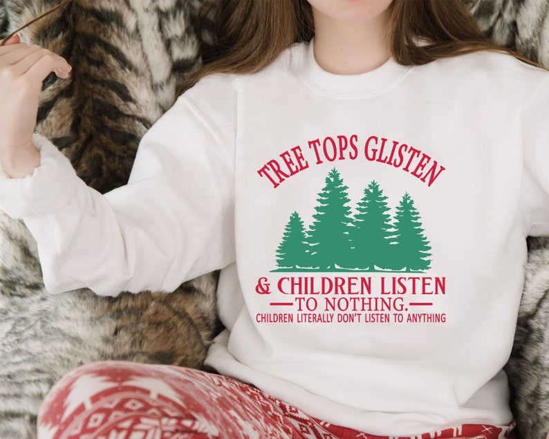 Funny Christmas T-Shirt For Women - Treetops Glisten Children Listen Vintage Bleached Tee - View #2