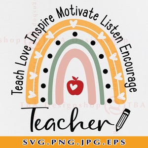 Leer Liefde Inspireren Motiveren Luisteren Aanmoedigen SVG, Leraar Shirt Zeggen SVG, Leraar Leven SVG, Leraar Gift Svg, Bestanden voor Cricut, Svg, Png