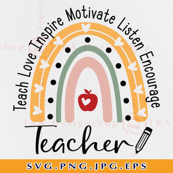 Teach Love Inspire Motivate Listen Encourage SVG, Teacher Shirt Saying SVG, Teacher Life SVG, Teacher Gift Svg, Files For Cricut, Svg, Png