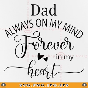 Papa altijd in mijn gedachten voor altijd in mijn hart Svg, In Loving Memory Svg, Dad Memorial Svg, Memorial Quote Svg, bestanden voor Cricut, Svg, png