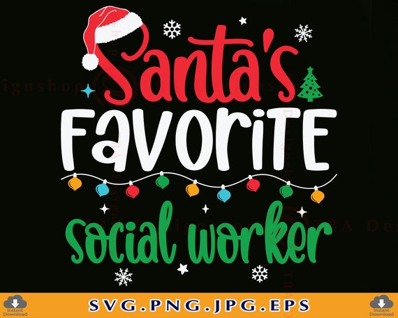 Santa's Favorite Social Worker Santa Claus Hat Christmas T-Shirt Santa's Favorite Social Worker Santa Claus Hat Christmas T-Shirt