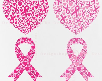 Breast Cancer Awareness Heart Ribbon SVG, PNG (Digital Download)