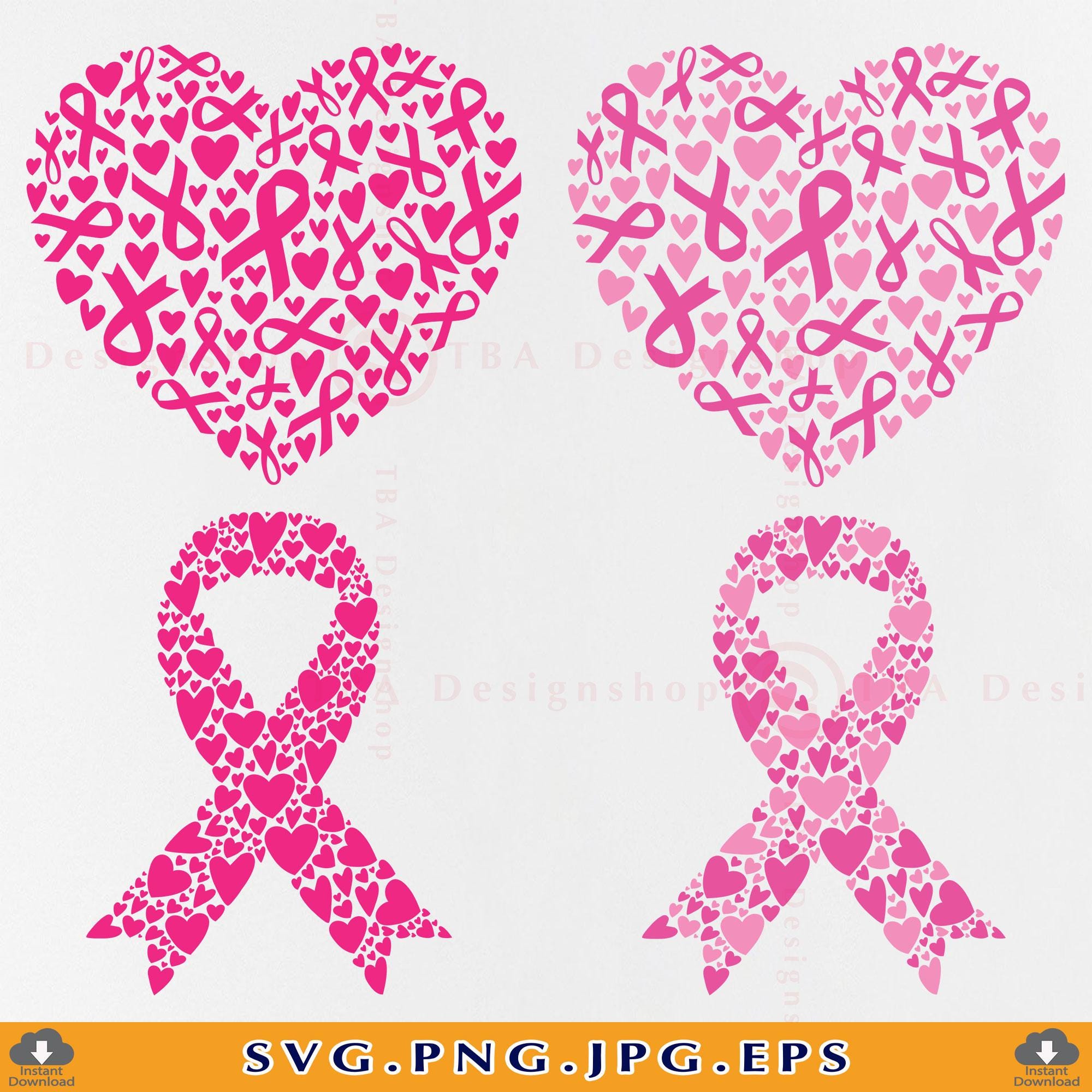 Breast Cancer Awareness Heart Ribbon SVG, PNG (digital Download