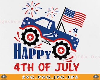Happy 4th july SVG, 4th of july svg truck SVG, July 4th Svg, 4th of July Shirt SVG, Monster truck, Kids Patriotic, Files for Cricut, Svg,Png