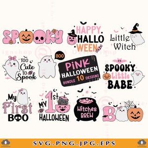Pink Halloween SVG Bundle, Halloween Girl PNG, Baby Halloween Shirt SVG, Boo Kids Shirt, Spooky, Ghost, Pumpkin, Files For Cricut, Svg, Png
