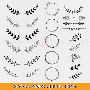 Hand Drawn Leaves SVG, Leaves SVG Bundle, Floral Wreath Svg, Circle Frame Svg, Branch Svg, Laurel Wreath SVG, Leaf,Files For Cricut, Svg,Png