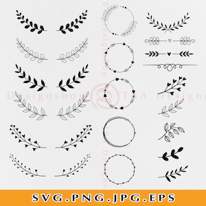 Hand Drawn Leaves SVG, Leaves SVG Bundle, Floral Wreath Svg, Circle Frame Svg, Branch Svg, Laurel Wreath SVG, Leaf,Files For Cricut, Svg,Png