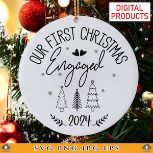 Onze eerste kerst verloofd 2024 SVG, paren kerstcadeau SVG, kerst verloving decor ornament SVG, bestanden voor Cricut, Svg, png