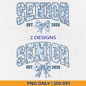 Coquette Senior 2026 PNG, Floral Chinoiserie Bow (Digital Download)