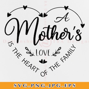 El amor de una madre es el corazón de la familia Svg, Madre SVG, Día de la Madre SVG, Mom cut file, Regalos para mamá, Mom quotes, Files For Cricut, SVG, Png