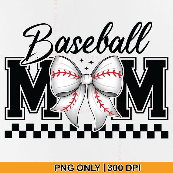 Baseball Mom Coquette Bow PNG, Retro Design (Digital Download)