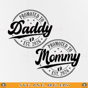 Promotion zu Mama Papa Est 2026 SVG, Schwangerschaftsmitteilung (Digitaler Download)
