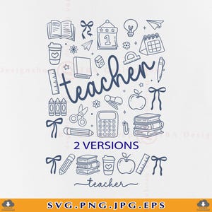 Teacher Doodle SVG, Coquette Bow, Preppy Icons (Cut File) image 1