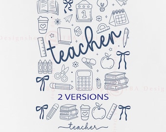 Teacher Doodle SVG, Coquette Bow, Preppy Icons (Cut File)