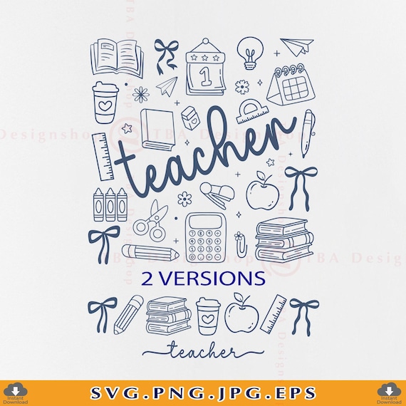Teacher Doodle SVG, Coquette Bow, Preppy Icons (Cut File)