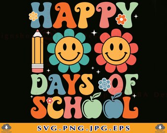 Happy 100 Days of School SVG : design rétro groovy (téléchargement numérique)
