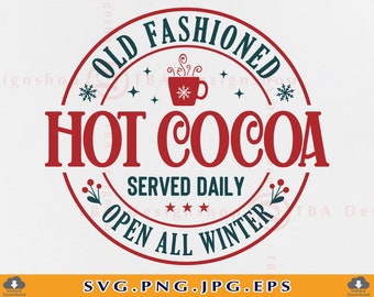 Letrero vintage de chocolate caliente SVG, decoración navideña de estilo rústico (descarga digital)