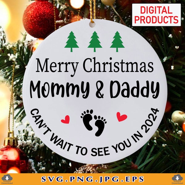 Merry Christmas Mommy And Daddy SVG, Pregnancy Ornament SVG, Gift for Expecting Parents, New Mom Christmas Gift, Cut Files Cricut, Svg, PNG