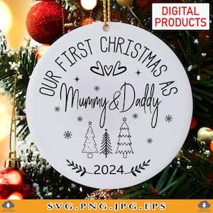 Unser erstes Weihnachten als Mama und Papa 2024 SVG, Baby erste Weihnachtsverzierung, 1