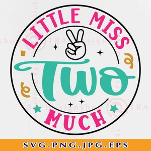 Little Miss Two Much SVG, 2nd Birthday SVG, 2 Birthday Girl Shirt SVG, Second Birthday Gift Svg, Birthday Saying, Files For Cricut, Svg, Png